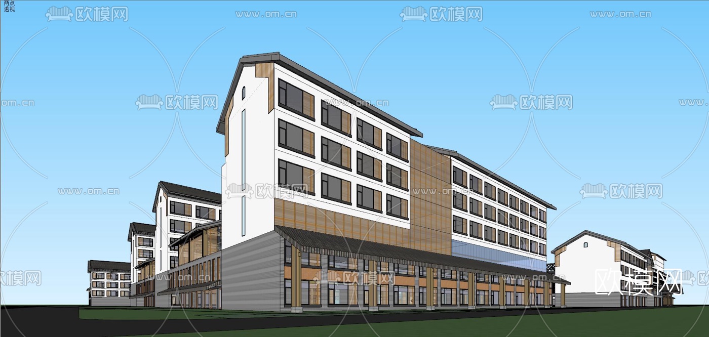 新中式养老中心外观su模型下载（渲染图5）