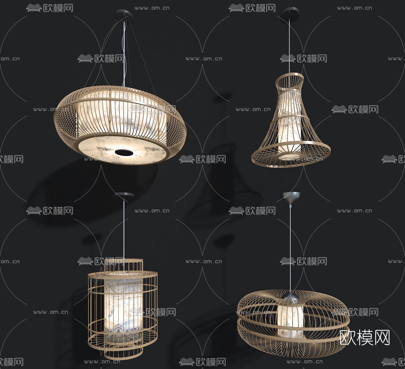 新中式竹片编织吊灯3d模型