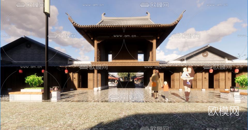 中式风情商业街su模型下载（渲染图6）