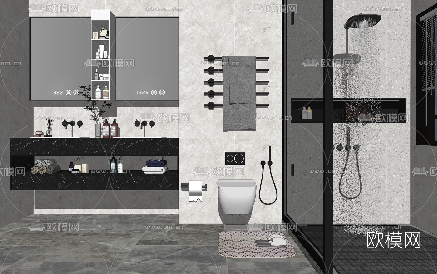 现代浴室柜su模型下载