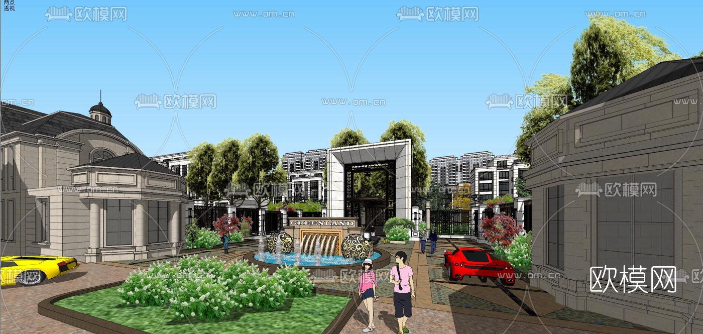 新古典小区住宅园林景观su模型下载（渲染图1）