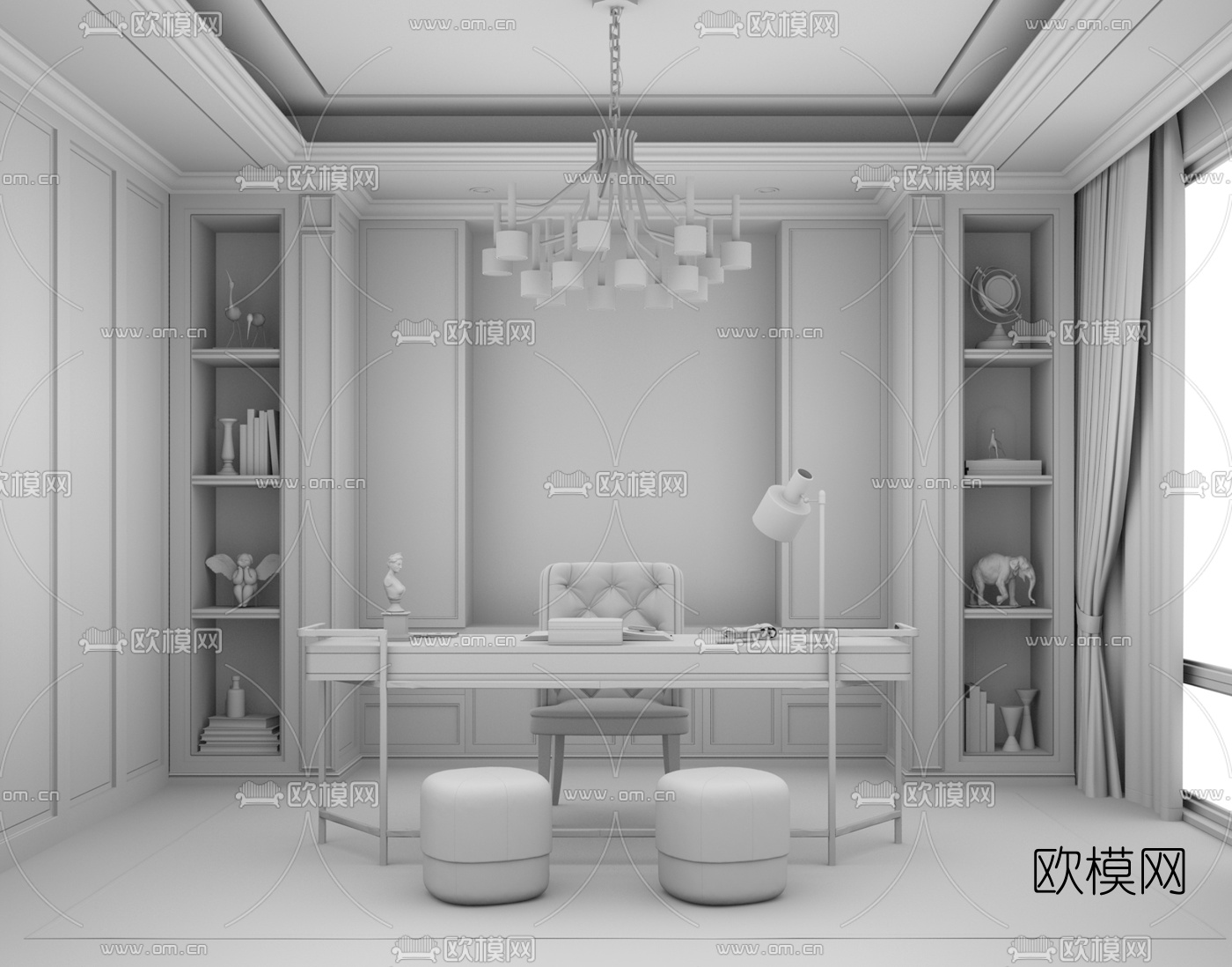 简欧书房su模型