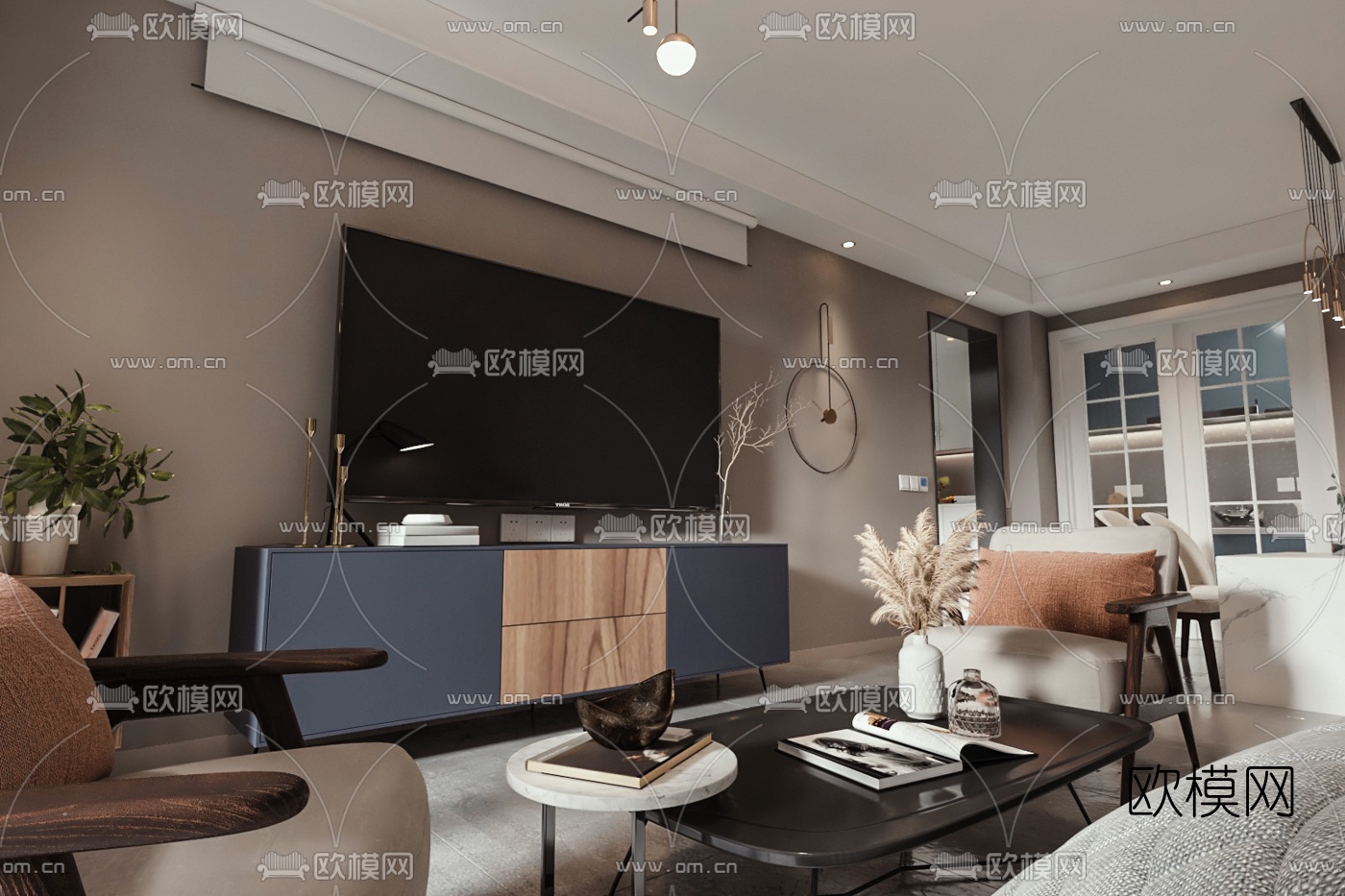 现代客厅餐厅免费3d模型