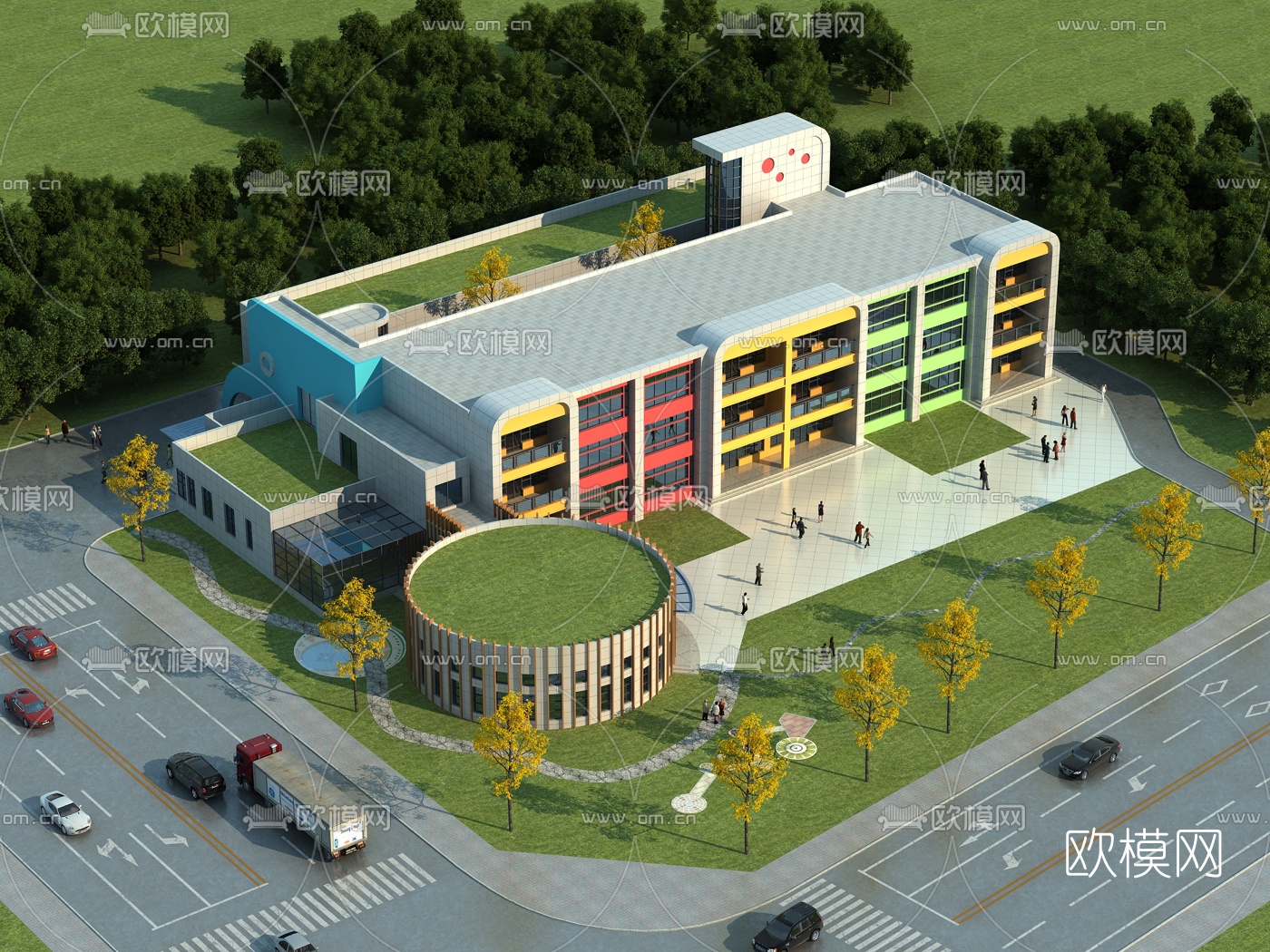 现代幼儿园鸟瞰3d模型下载