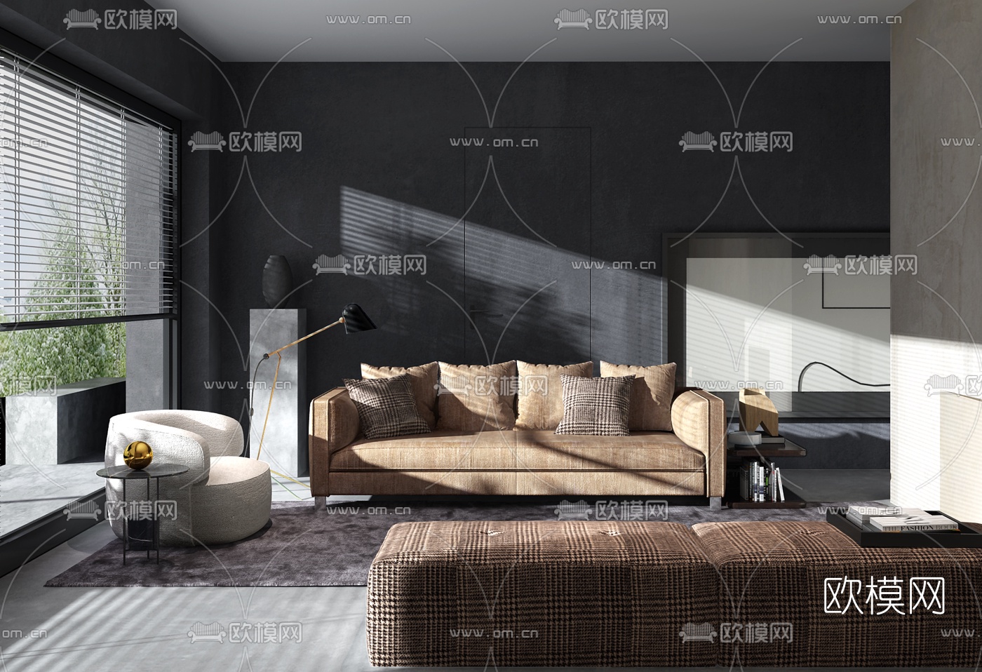 意大利Molteni&C品牌 现代沙发组合3D模型下载（渲染图1）