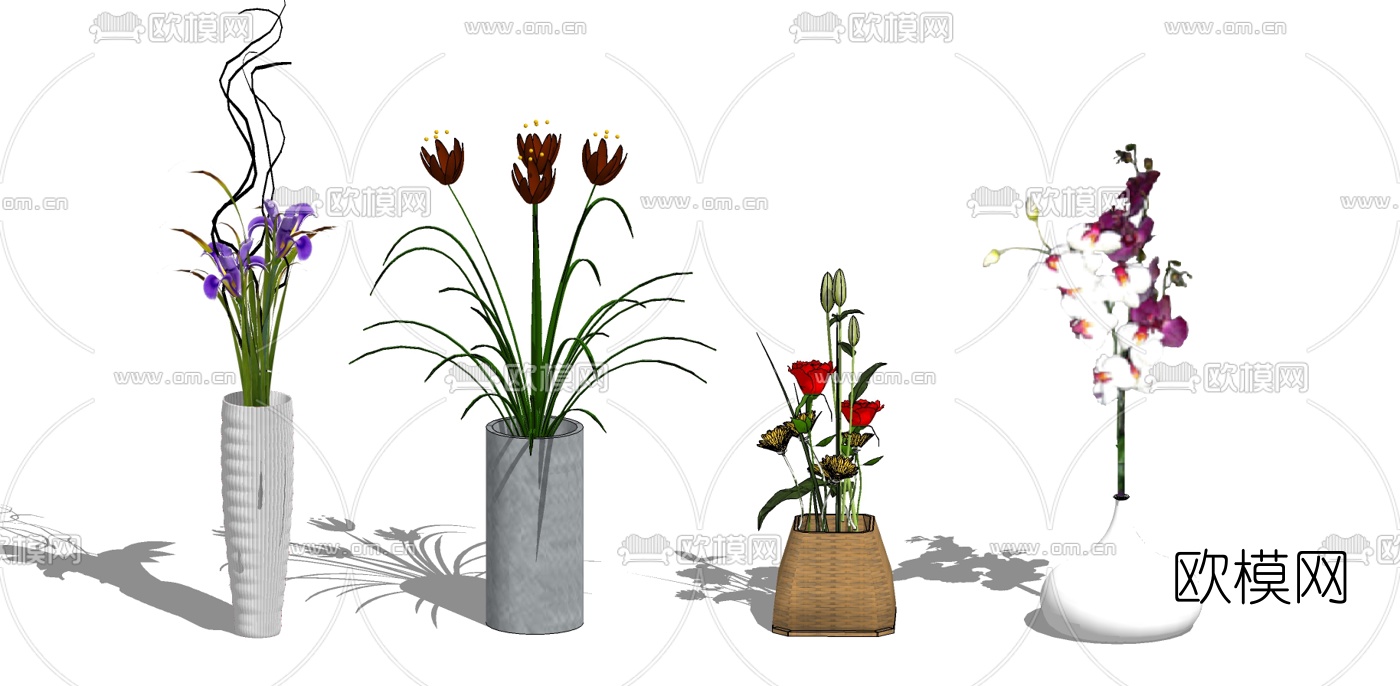 现代花卉盆栽su模型