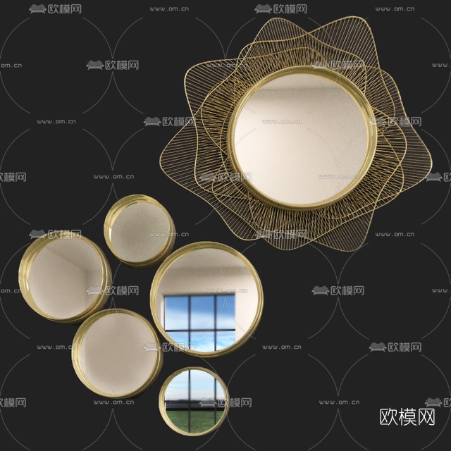 现代金属镜子免费3d模型下载