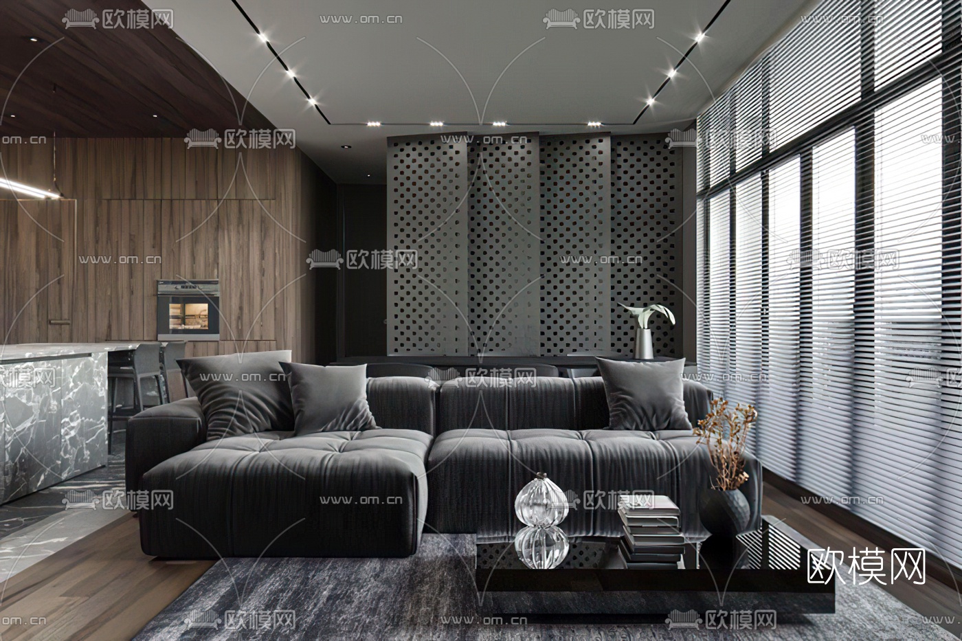 现代公寓客厅餐厅3d模型下载（渲染图2）