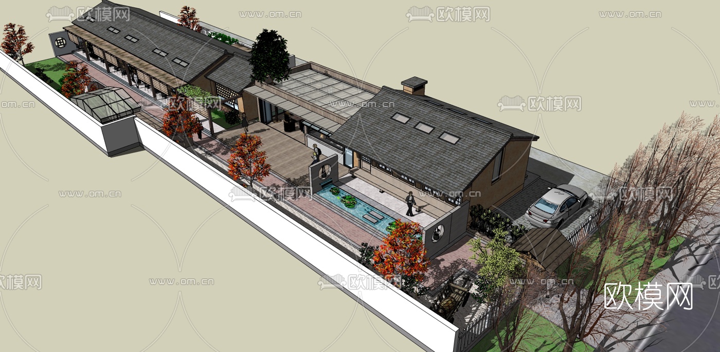 中式古建民房su模型下载（渲染图4）
