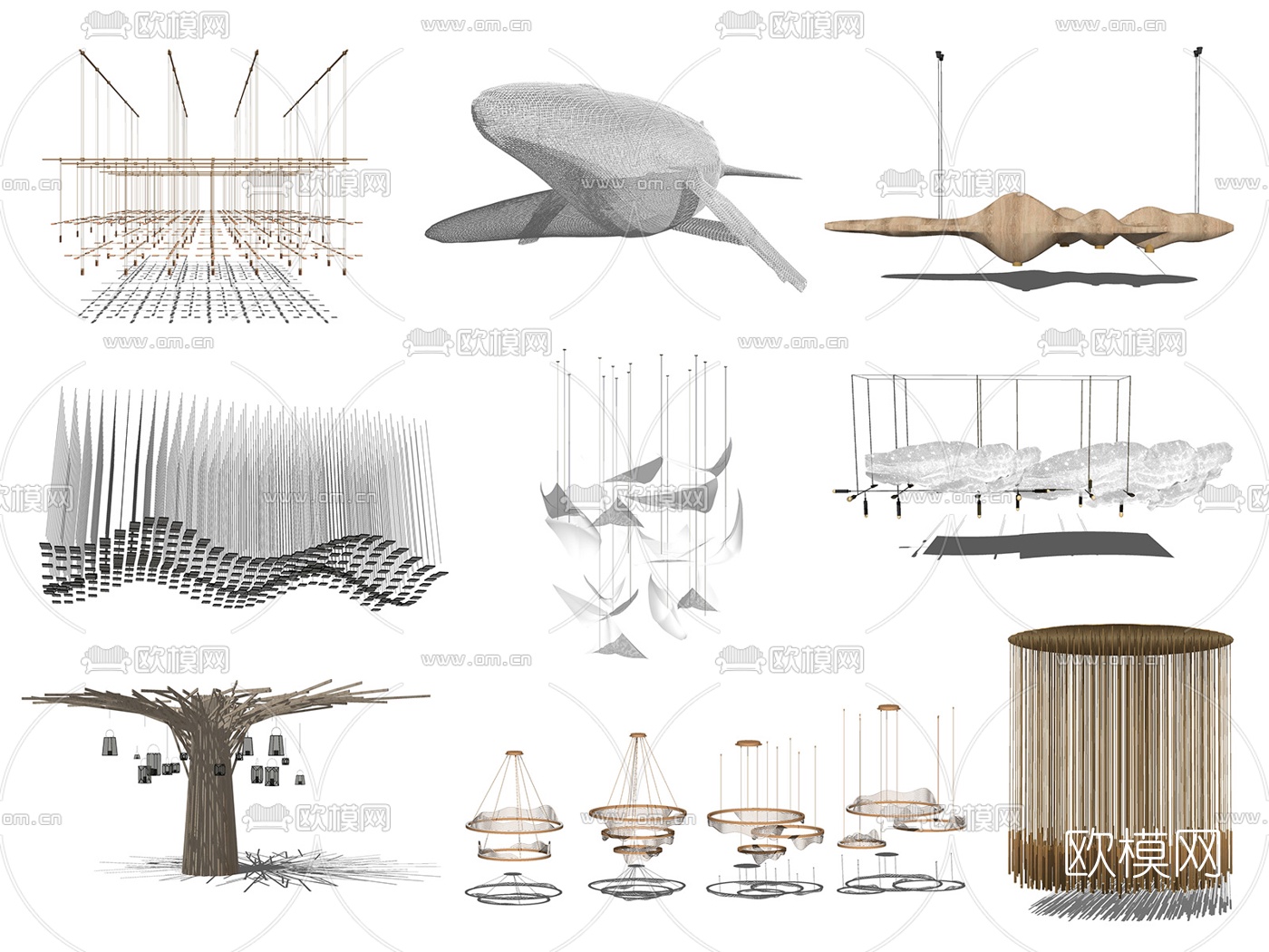 新中式酒店大堂吊灯su模型下载