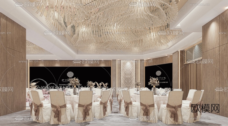 现代轻奢酒店宴会厅3d模型下载(渲染图5)