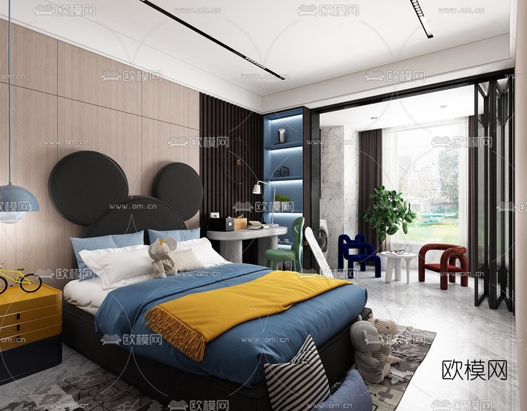 现代男孩房卧室3d模型下载(渲染图3)