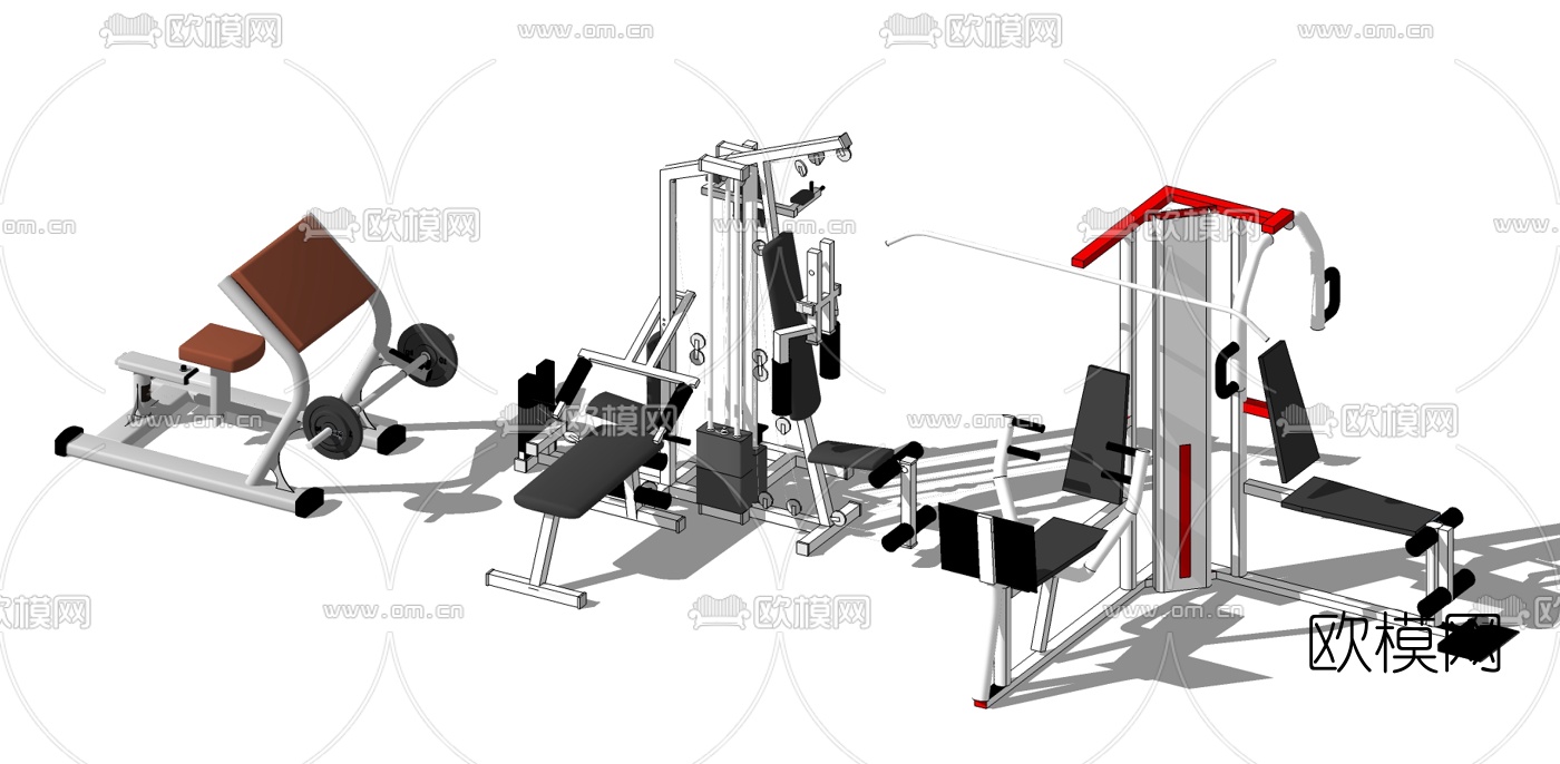 现代健身房健身器材su模型下载