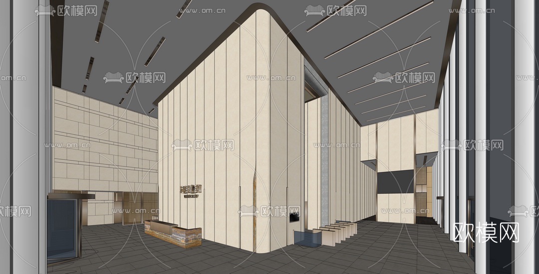 现代办公大堂su模型下载（渲染图2）