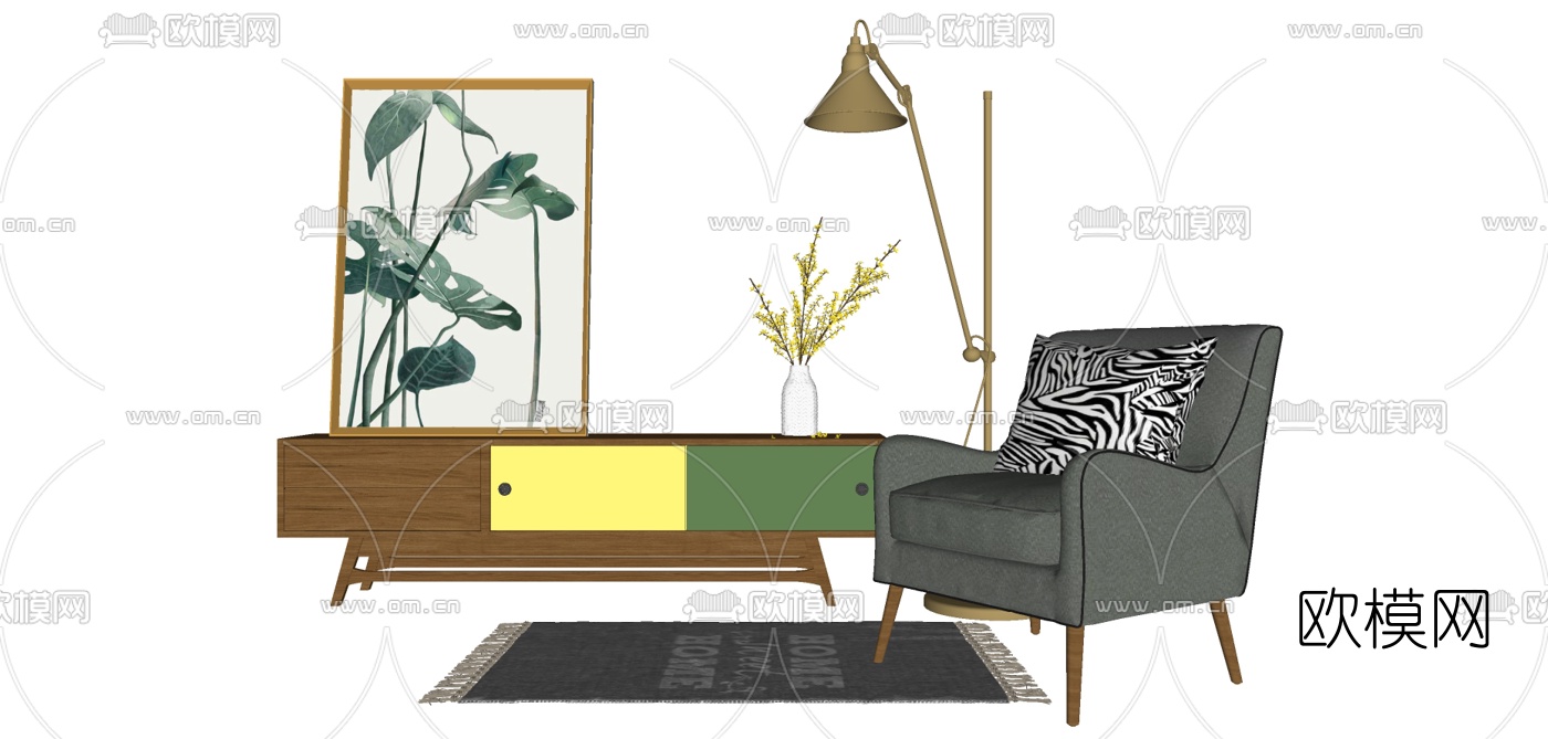 北欧电视柜su模型下载