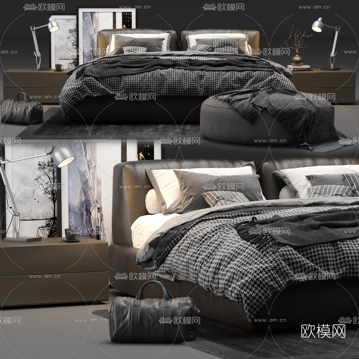 现代布艺双人床3d模型