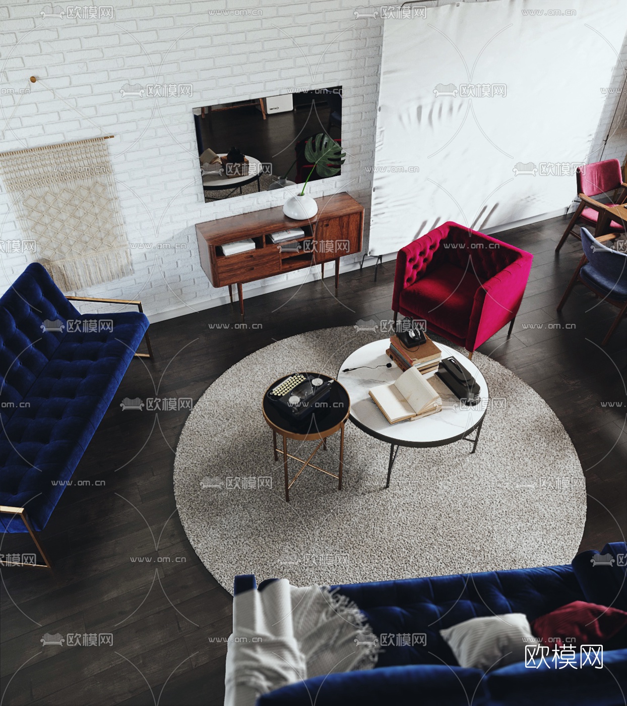 工业风混搭客厅餐厅3d模型