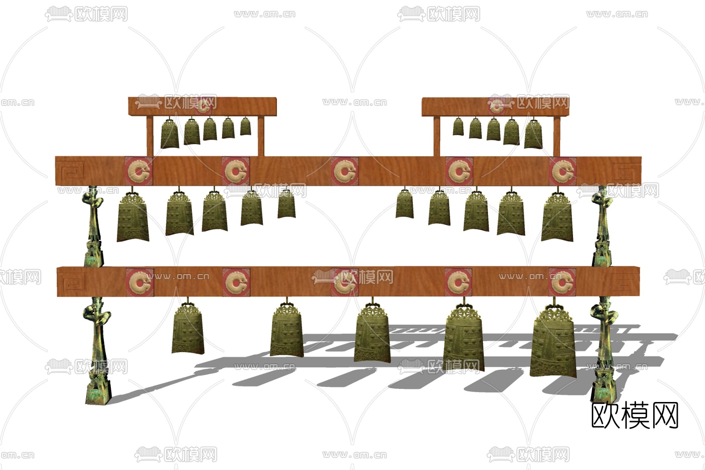中式青铜编钟su模型下载