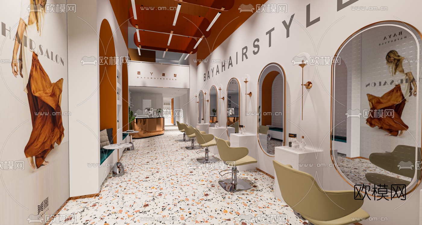 现代美发店su模型下载（渲染图1）