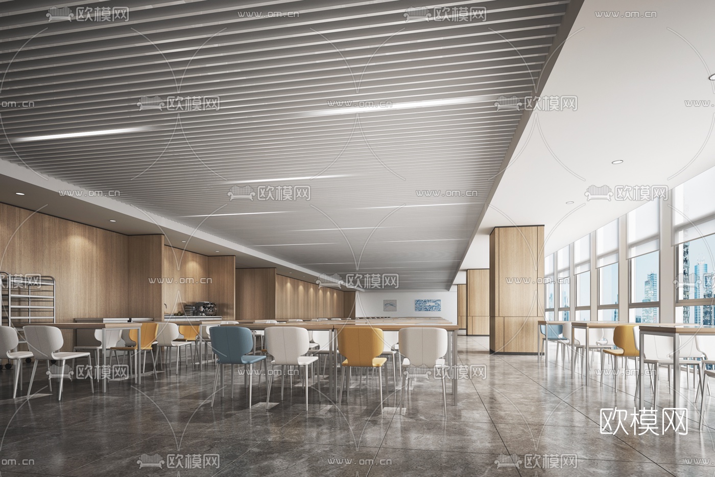 现代员工餐厅食堂3d模型