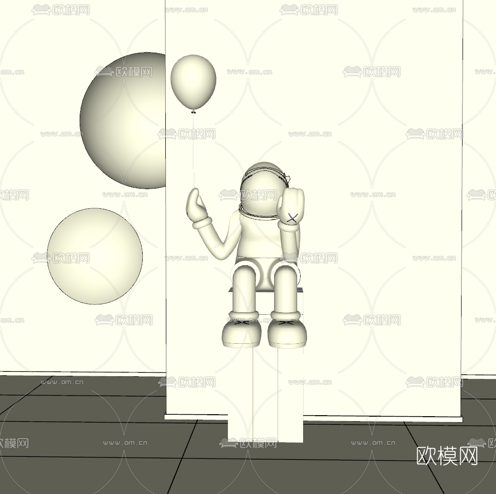 现代潮玩太空人雕塑su模型