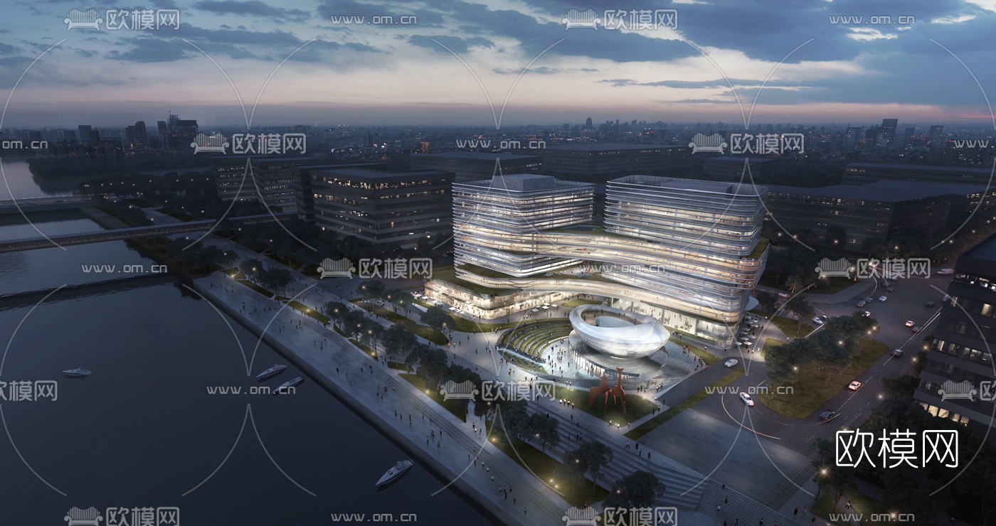 现代商业楼外观夜景3d模型