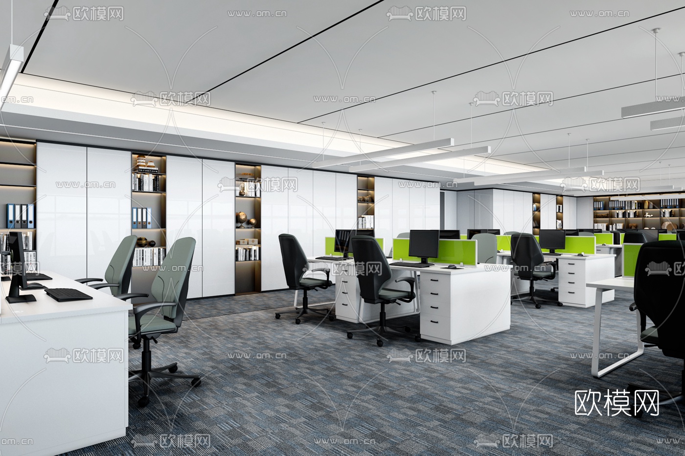 现代办公室办公区3d模型-免费3dmax模型库-欧模网