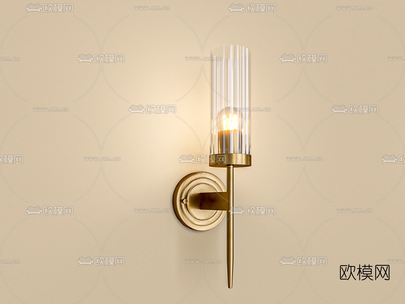现代金属玻璃壁灯3d模型下载（渲染图4）