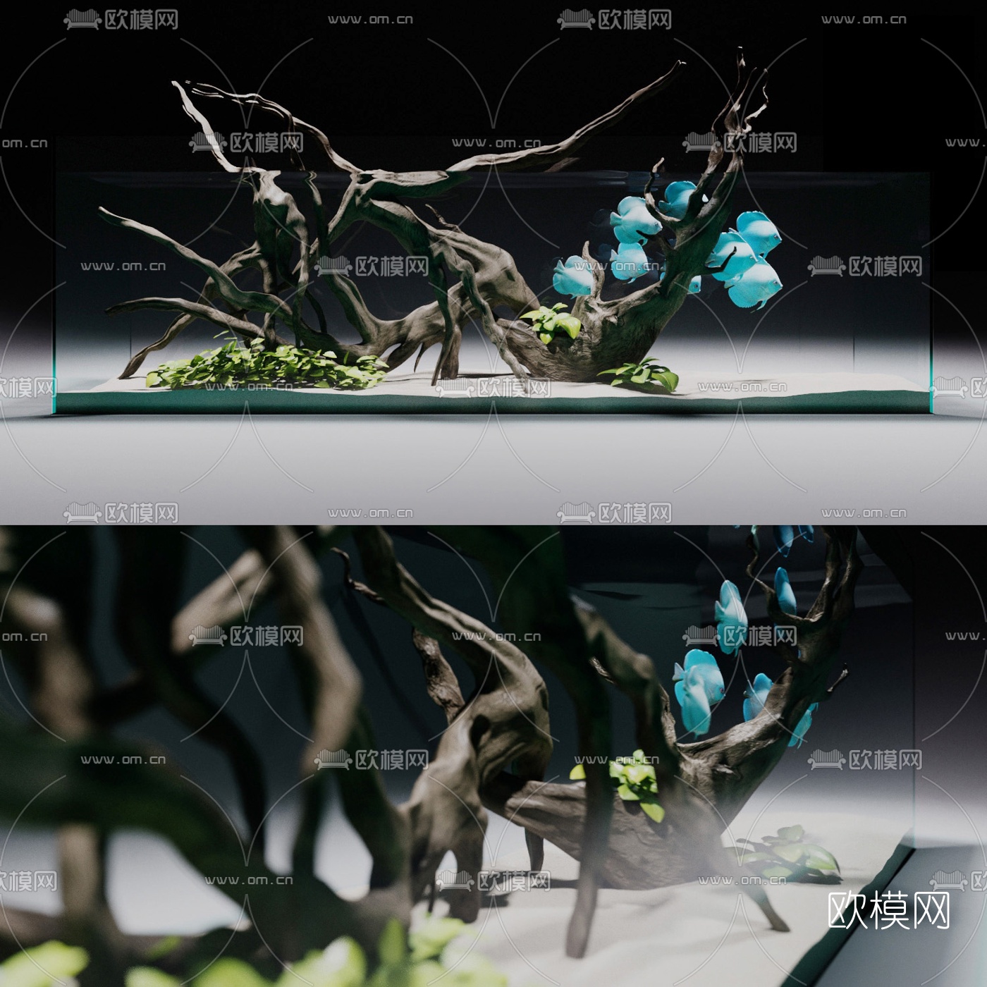 现代树根玻璃鱼缸3d模型