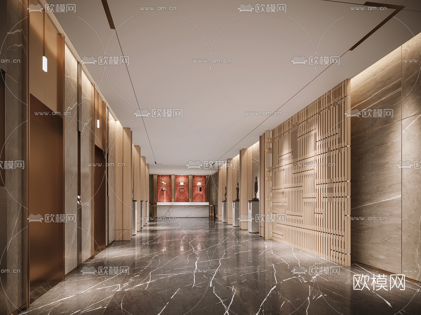 现代酒店电梯厅3d模型下载
