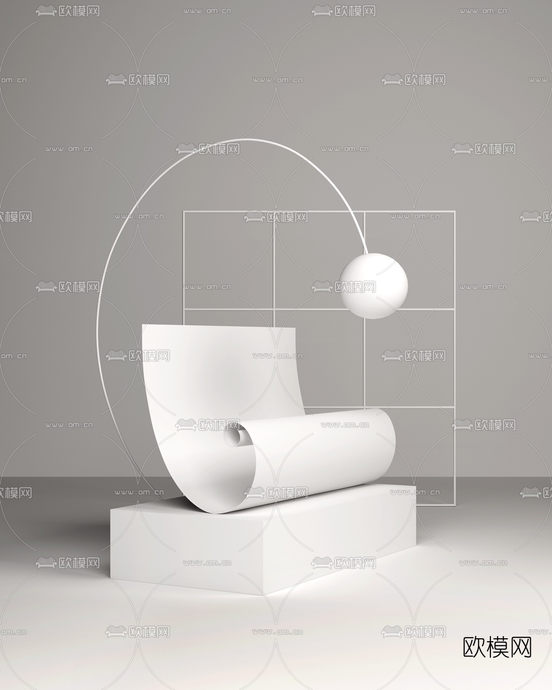 现代创意卷纸摆件免费3d模型下载（渲染图2）