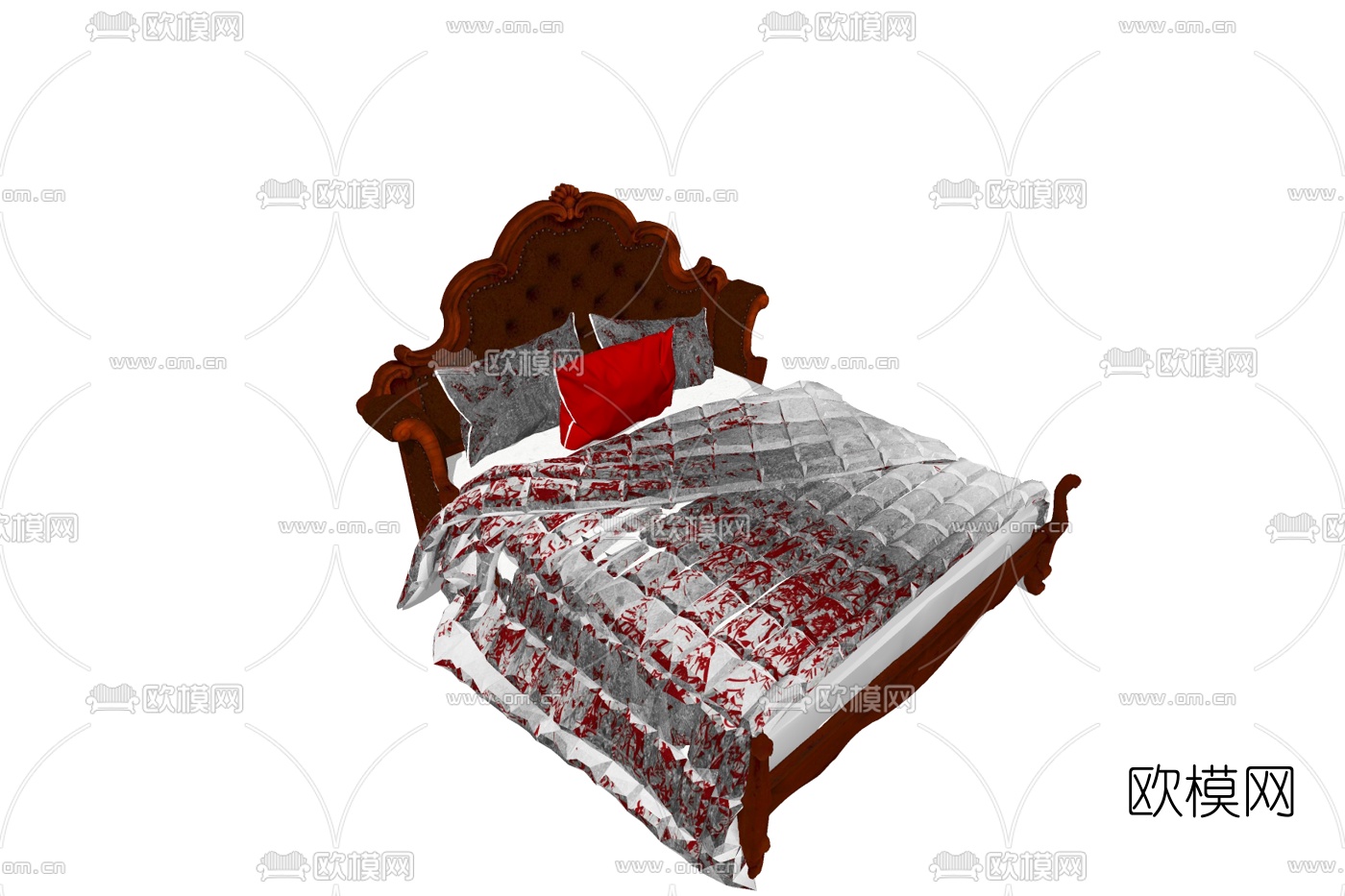 欧式布艺双人床su模型下载
