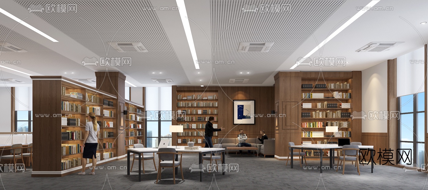 现代简约图书室3d模型