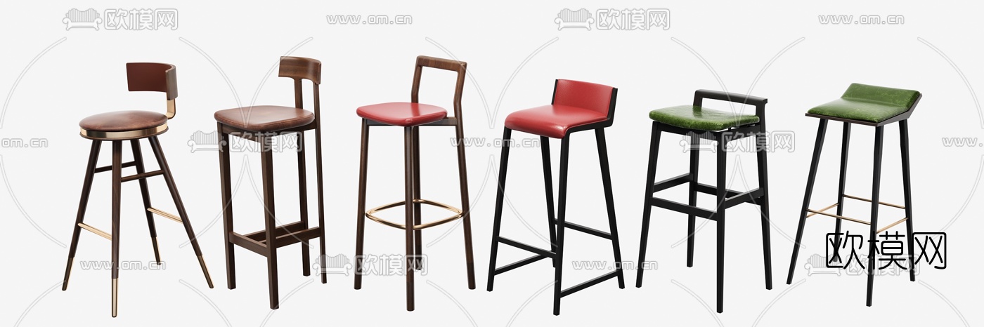 现代皮革吧台椅3d模型下载