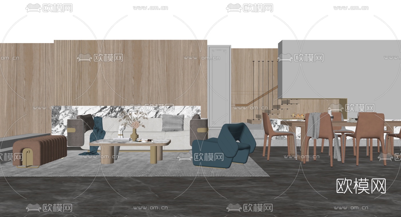 现代布艺组合沙发su模型下载