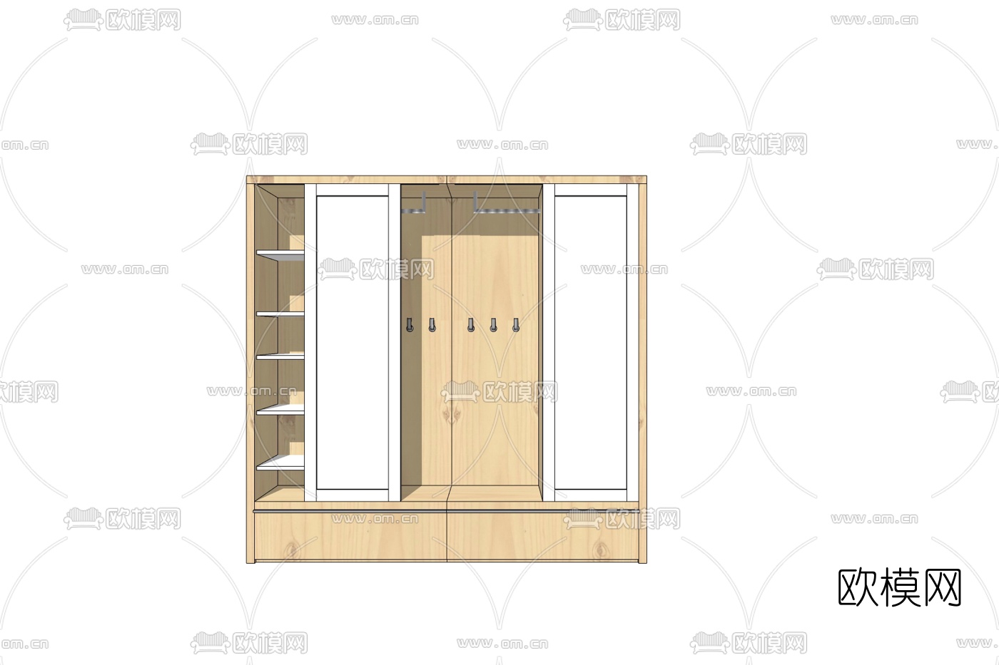现代实木衣柜免费su模型下载