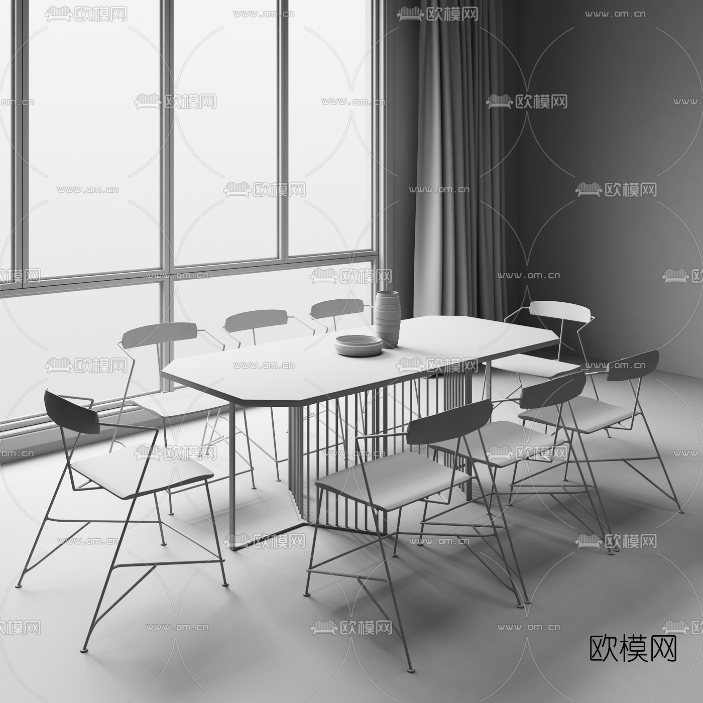 现代大理石餐桌椅3d模型