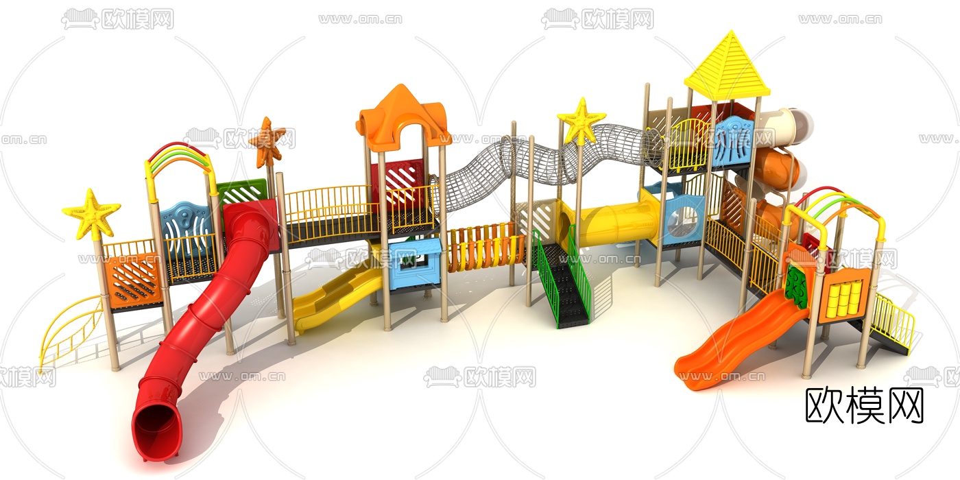 现代儿童滑梯爬网游乐设备3d模型下载