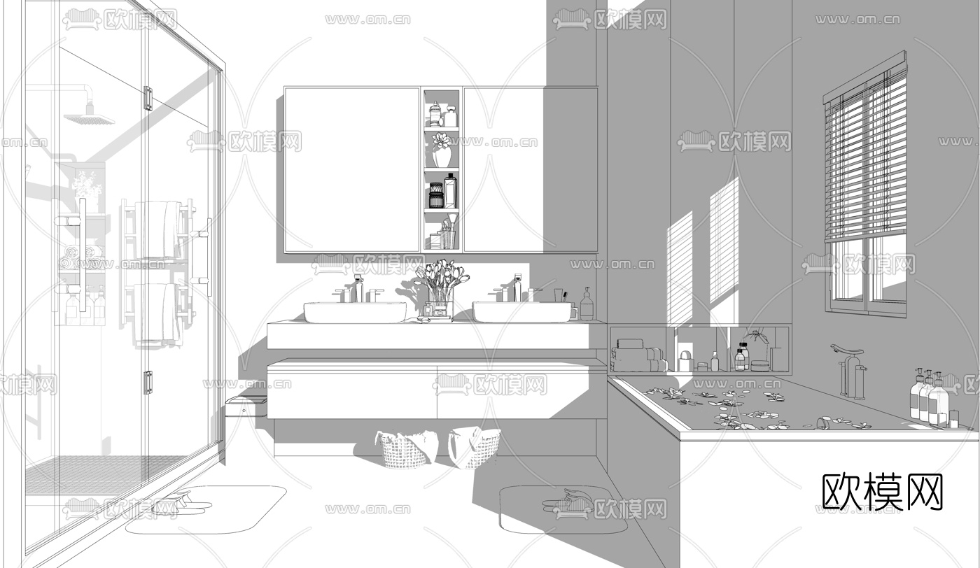 现代卫生间浴室su模型下载（渲染图3）