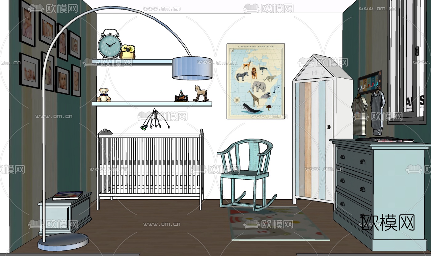 现代儿童房免费su模型下载