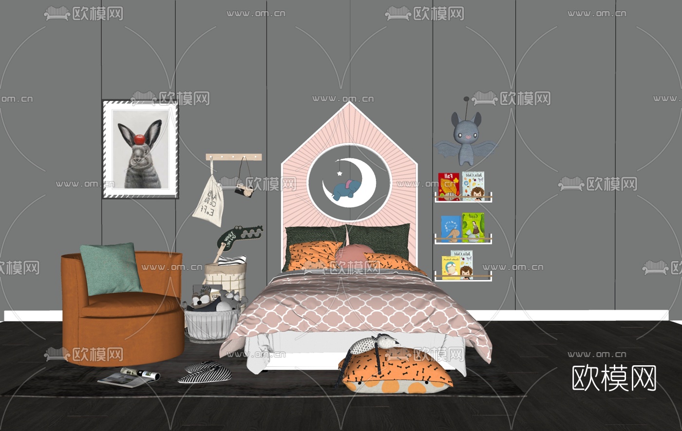 北欧布艺儿童床su模型下载