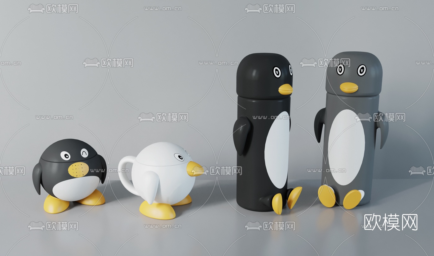 现代卡通企鹅水杯3d模型