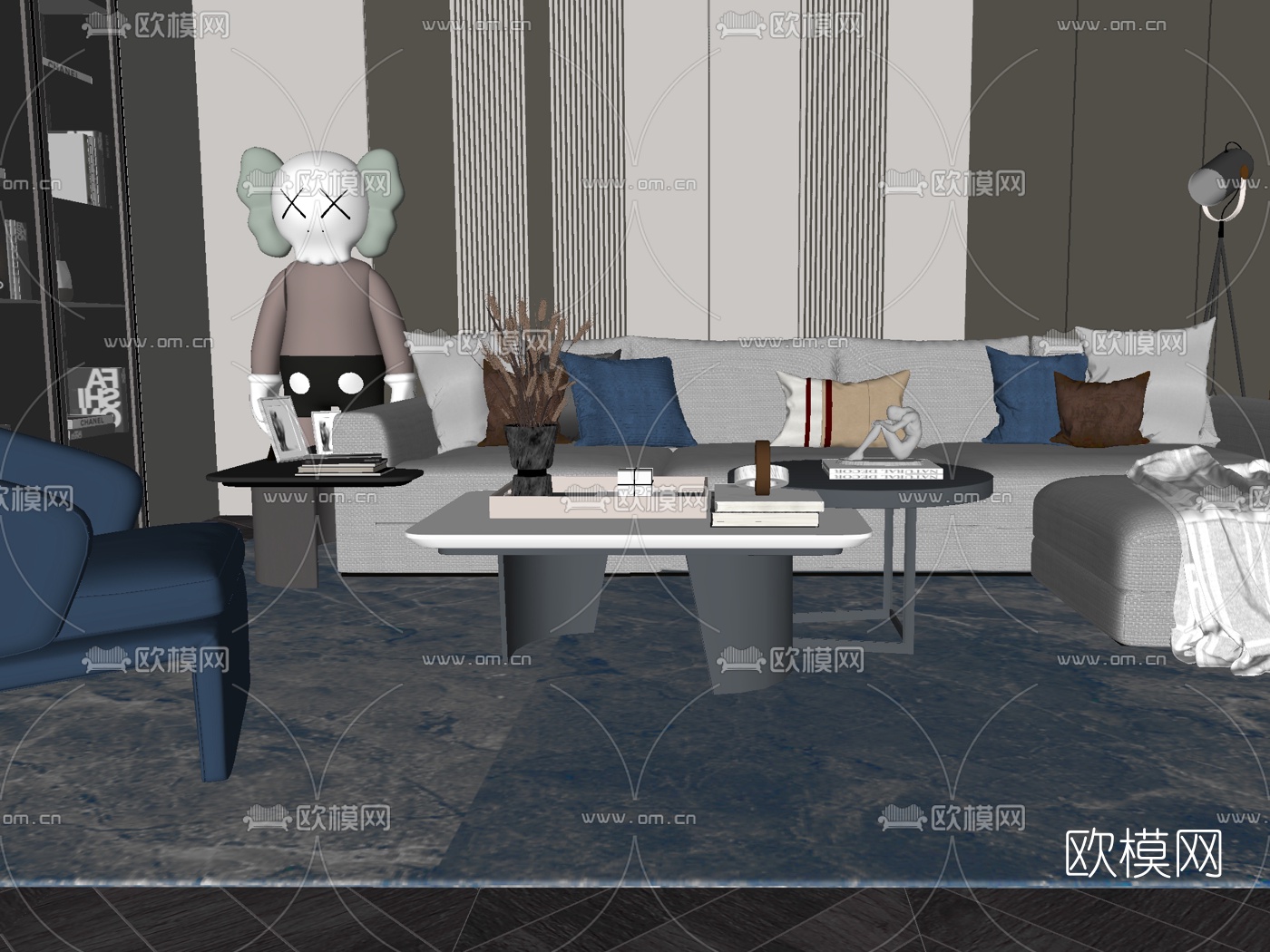 现代布艺组合沙发su模型下载