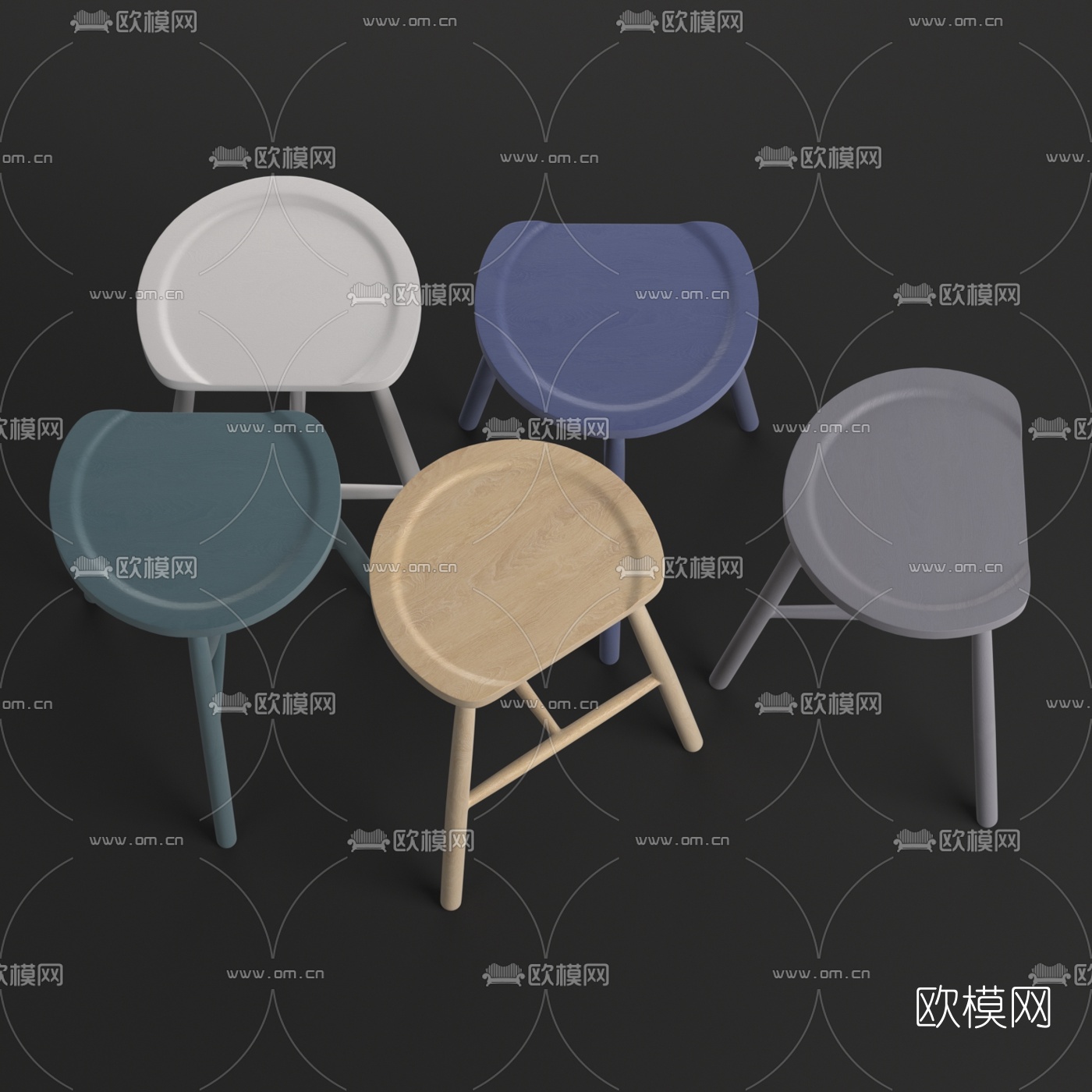 北欧半圆吧台椅3d模型下载（渲染图2）
