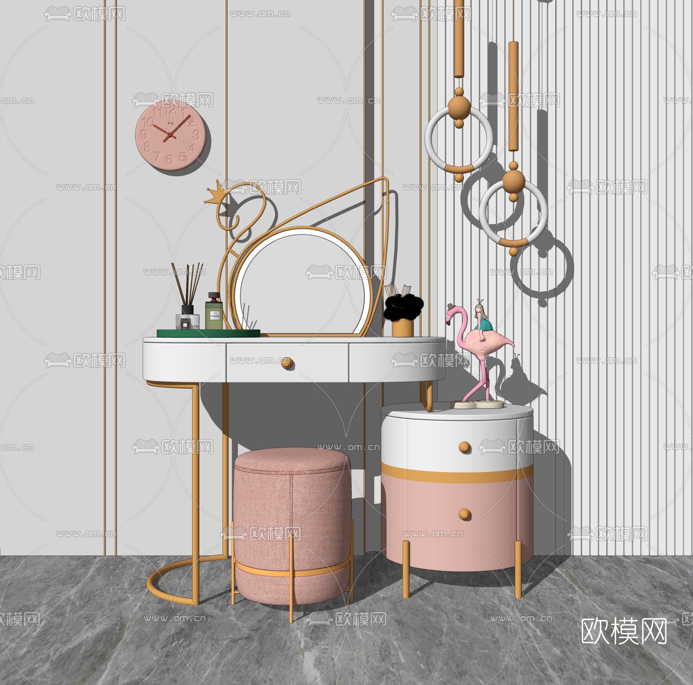 现代轻奢梳妆台su模型下载