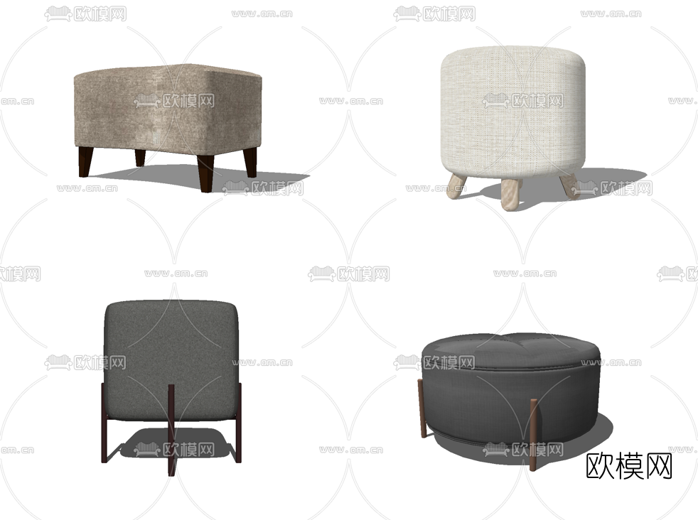 现代布艺沙发凳su模型下载