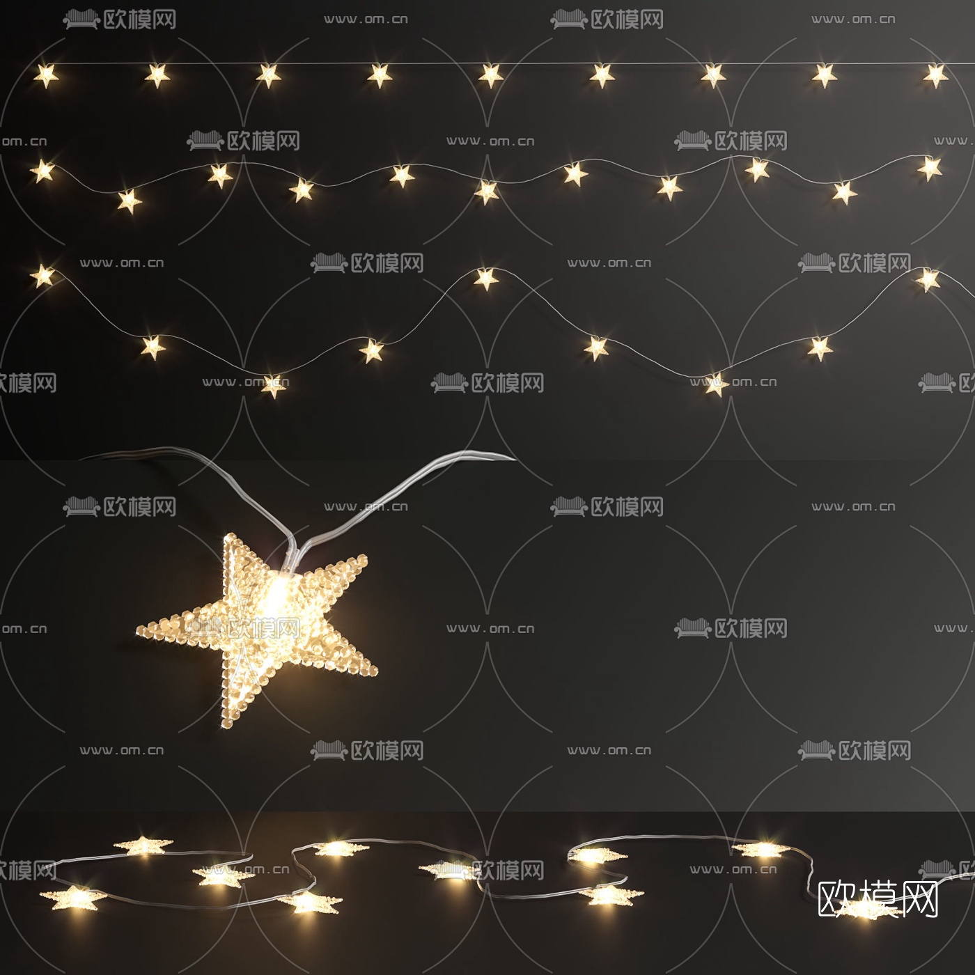 现代星星串联装饰灯3d模型下载（渲染图1）