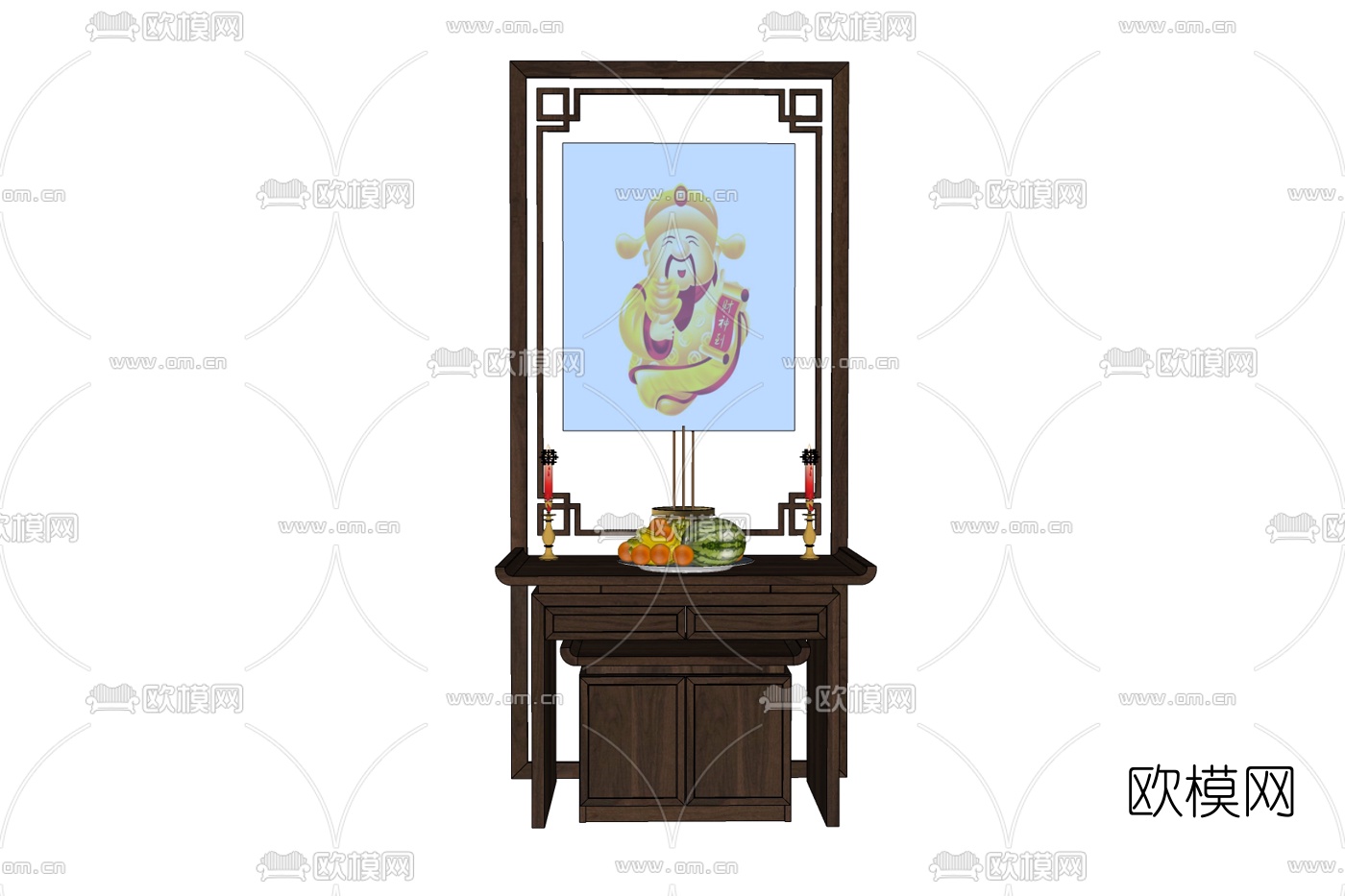 中式实木祭祀案台免费su模型-免费3dmax模型库-欧模网
