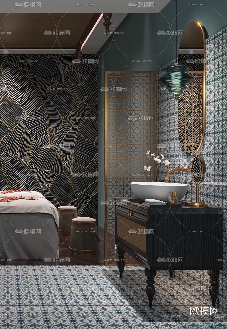 东南亚美容院SPA护理房3d模型下载（渲染图2）