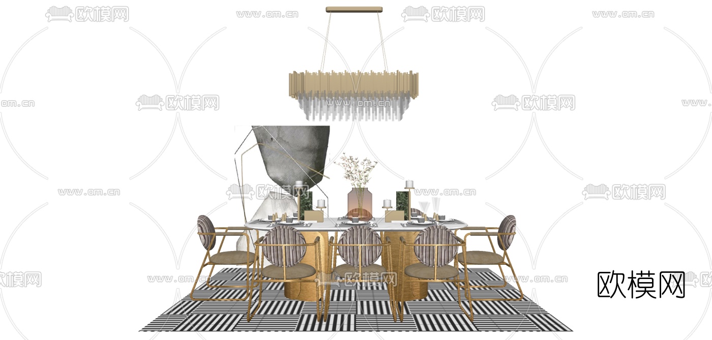 现代轻奢餐桌椅su模型下载